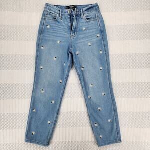 HOLLISTER ULTRA HIGH RISE MOM JEANS Size 3R 26x27 EMBROIDERED FLOWERS BOHO VTG
